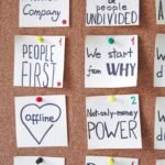 Collection of inspiring handwritten notes pinned on a corkboard to boost business creativity.